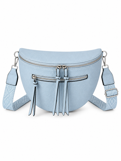 Grand sac banane femme Cuir bleu ciel Bandoulière large - Porte-monnaie inclus