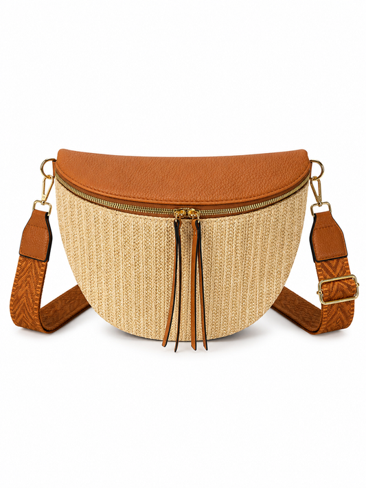 Grand Sac Banane Bi-matière pour Femme -Fermeture au choix doré ou argenté, Bandoulière Ajustable