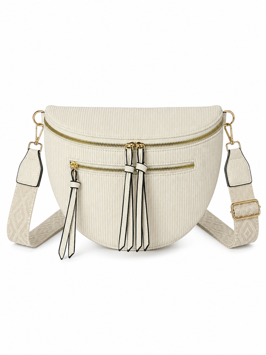 Grand Sac Banane Femme en Velours Côtelé – Bandoulière Ajustable
