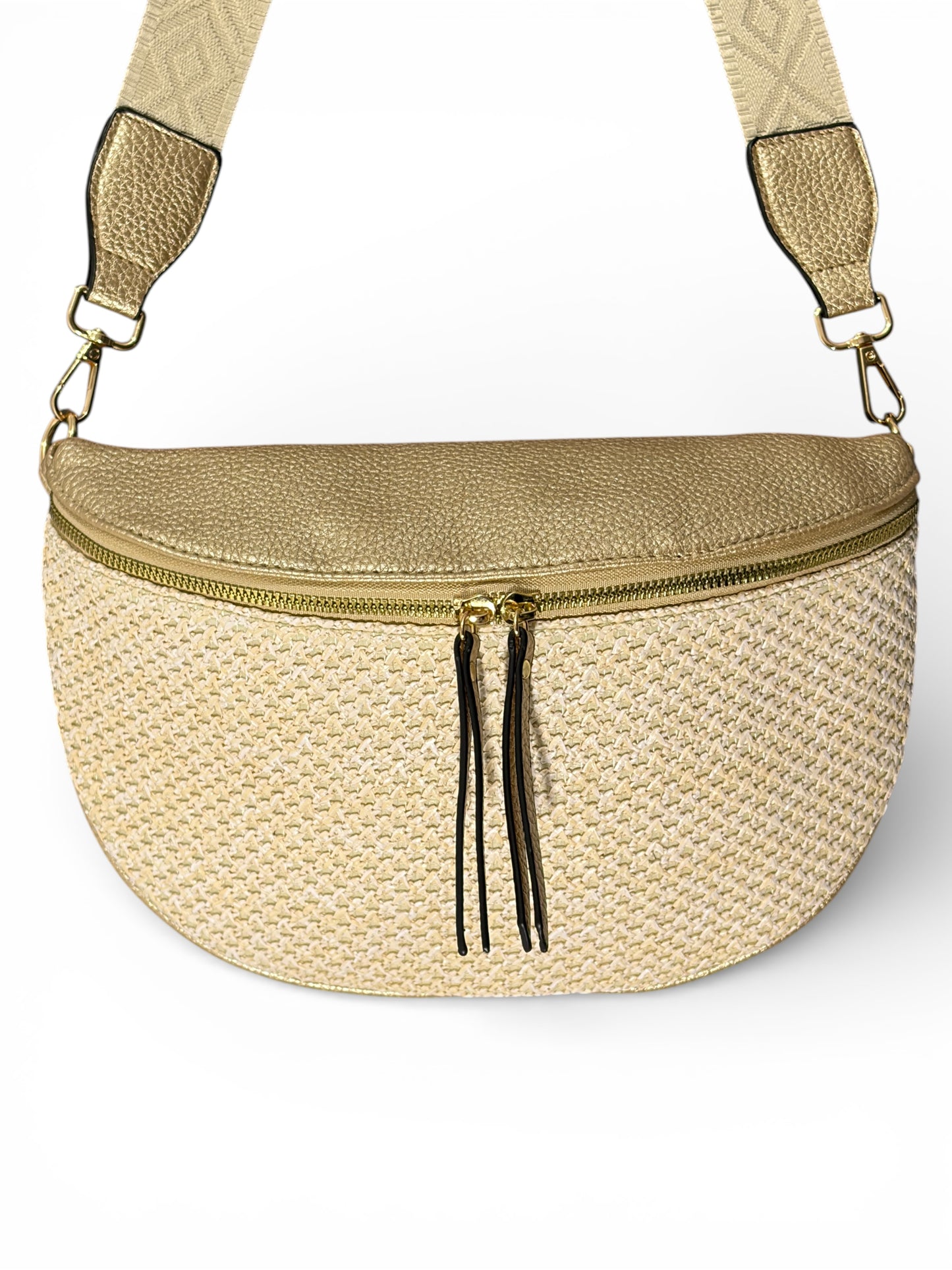 Grand sac banane - dorée - Bi-matière motif mat | A