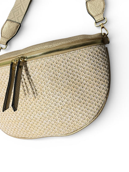 Grand sac banane - dorée - Bi-matière motif mat | A