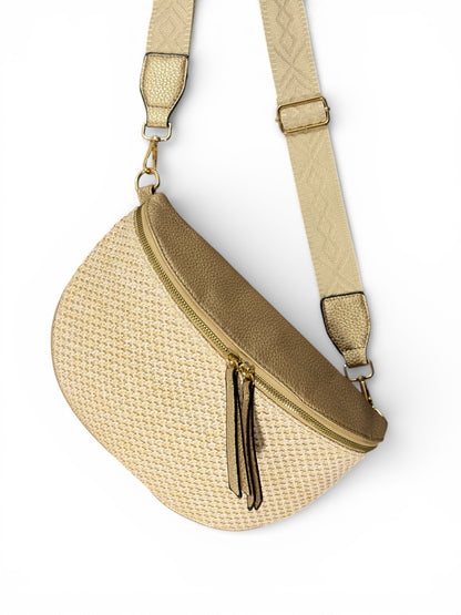 Grand sac banane - dorée - Bi-matière motif mat | A