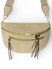 Grand sac banane - Beige grisé - Velours | A