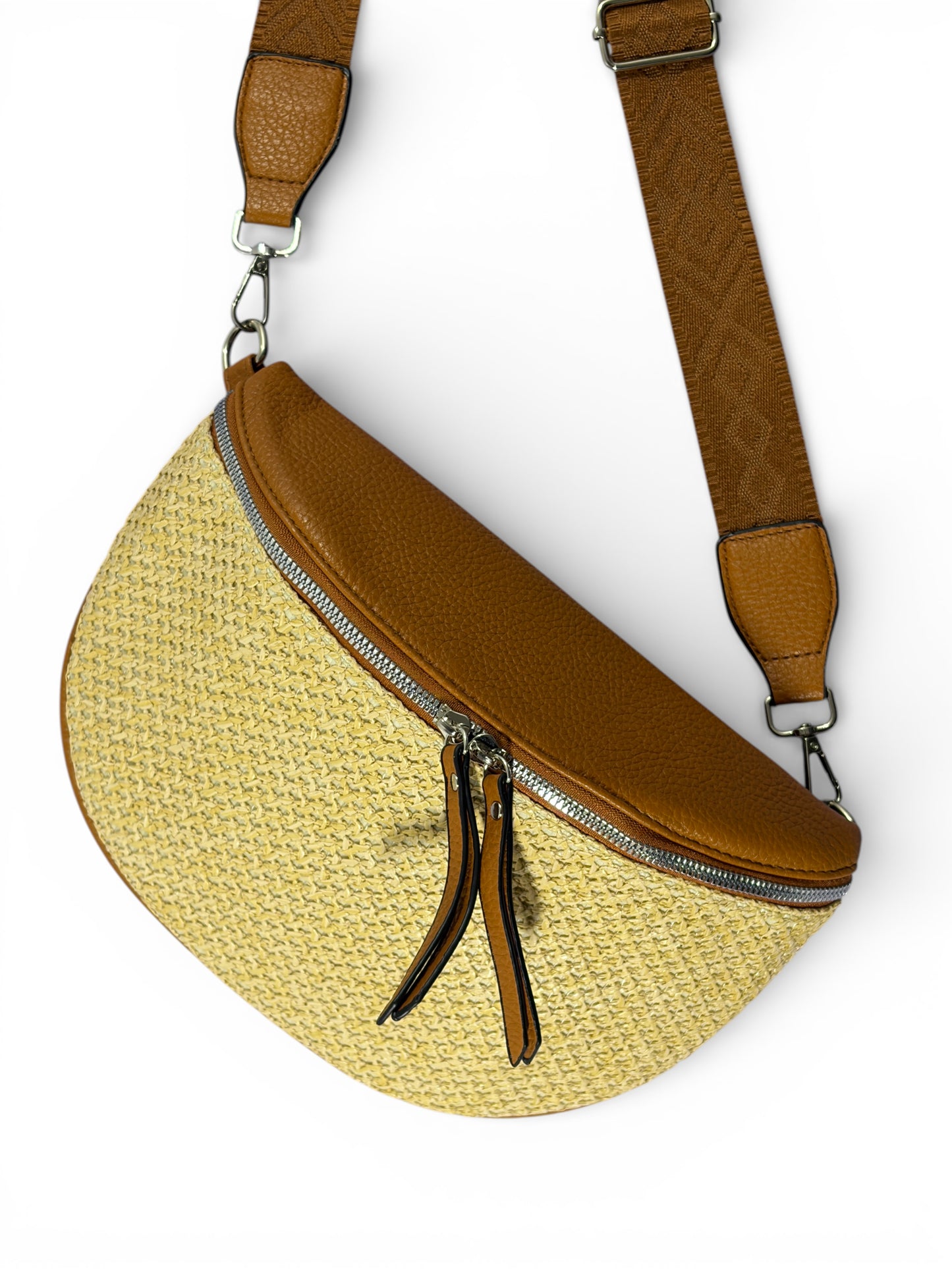 Grand sac banane - Marron - Bi-matière motif mat | A