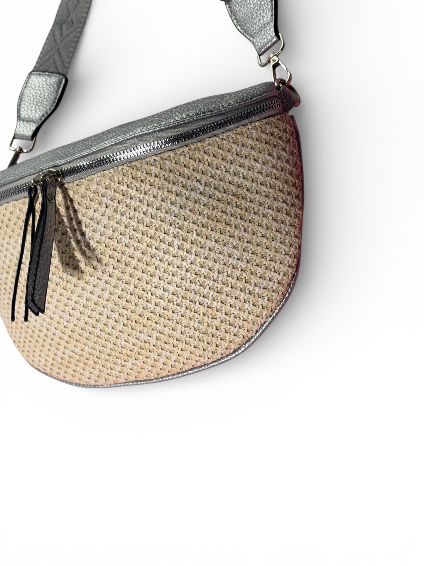 Grand Sac banane - argenté - Bi-matière motif mat | A