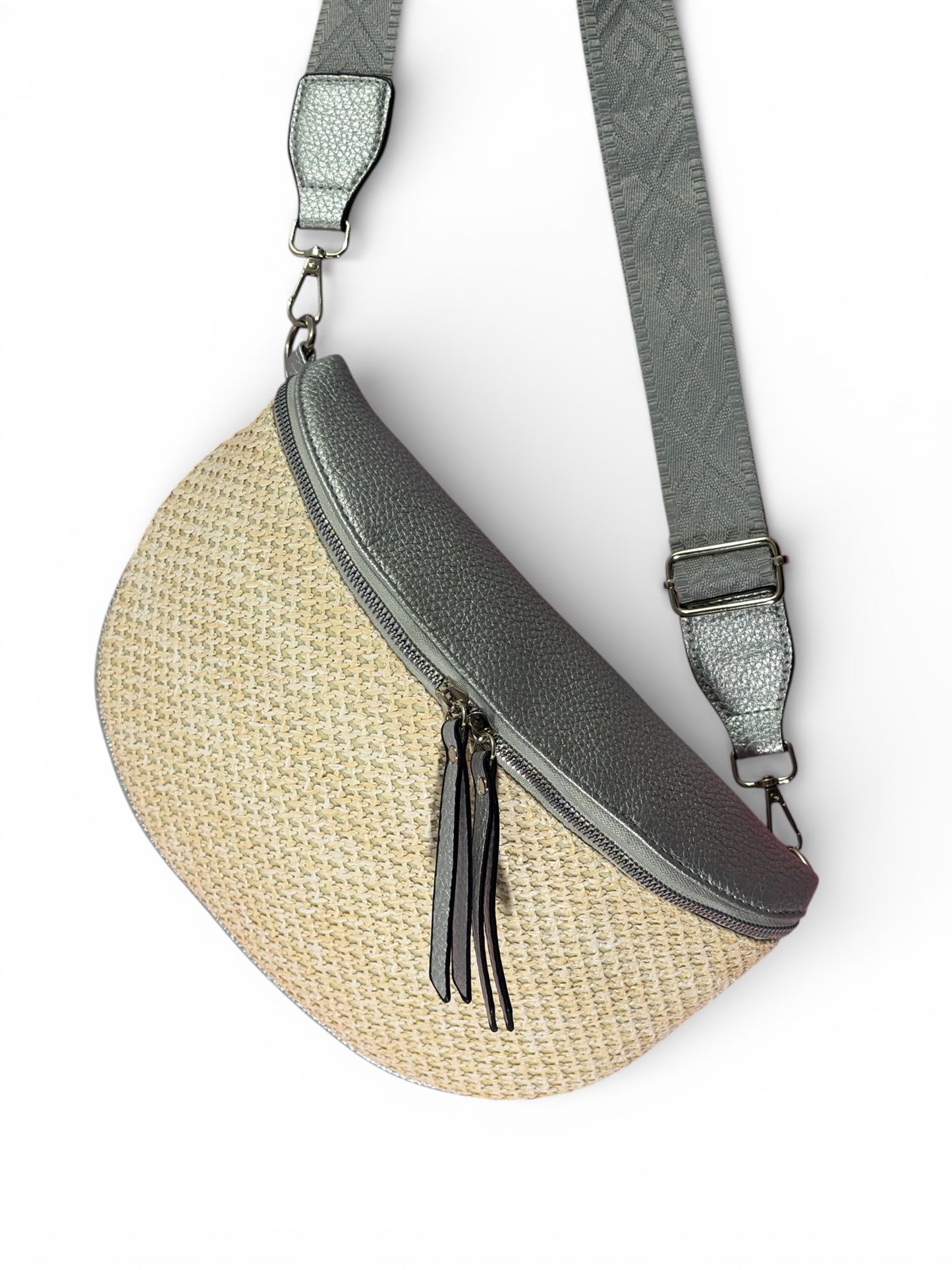 Grand Sac banane - argenté - Bi-matière motif mat | A