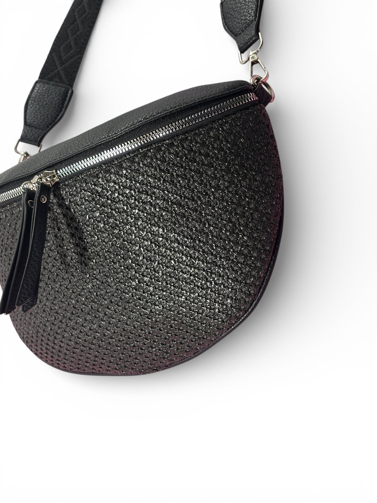 Grand sac banane - Noir - bi-matière motif mat | A