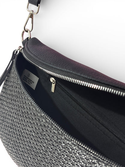 Grand sac banane - Noir - bi-matière motif mat | A