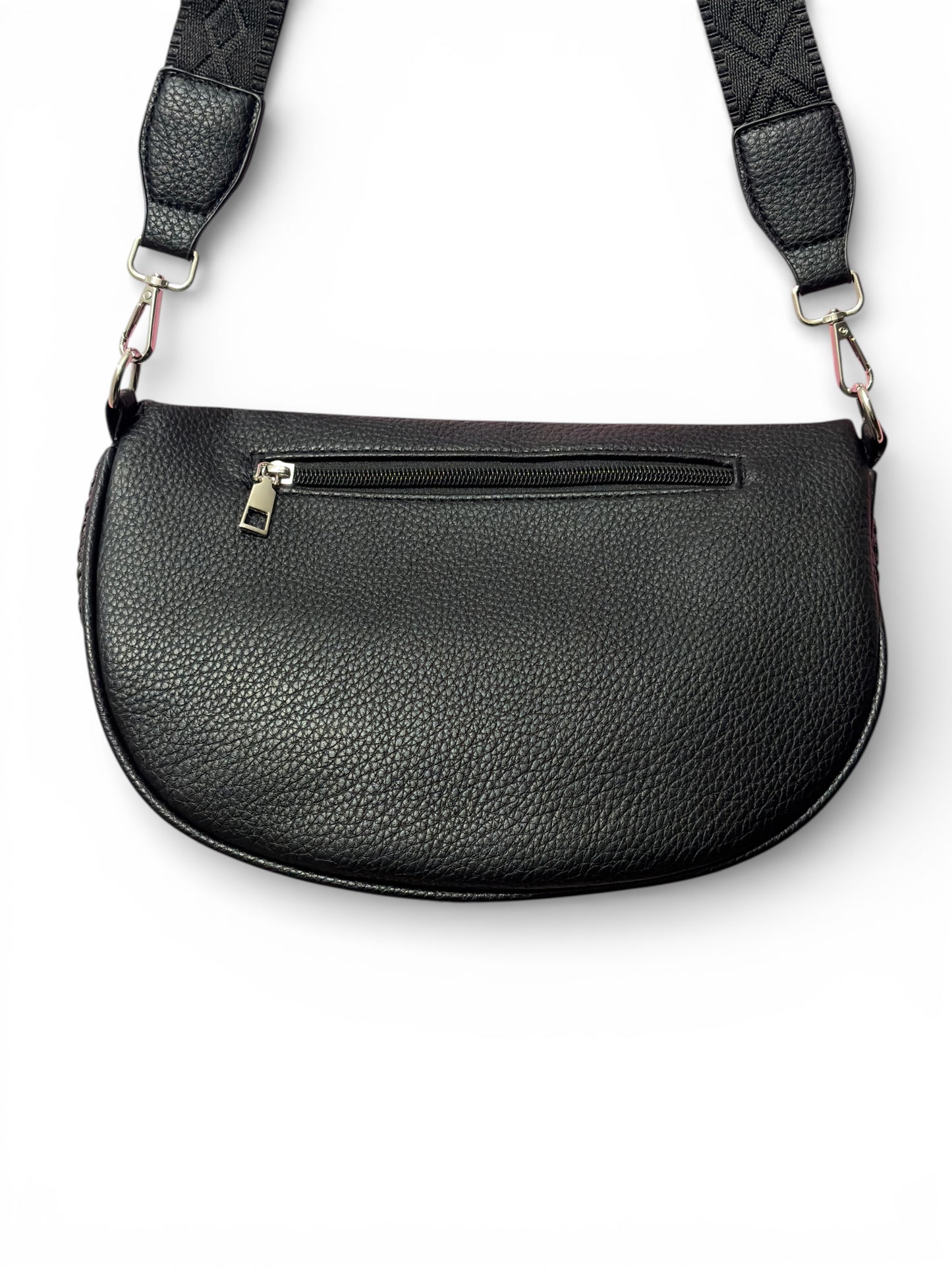 Grand sac banane - Noir - bi-matière motif mat | A