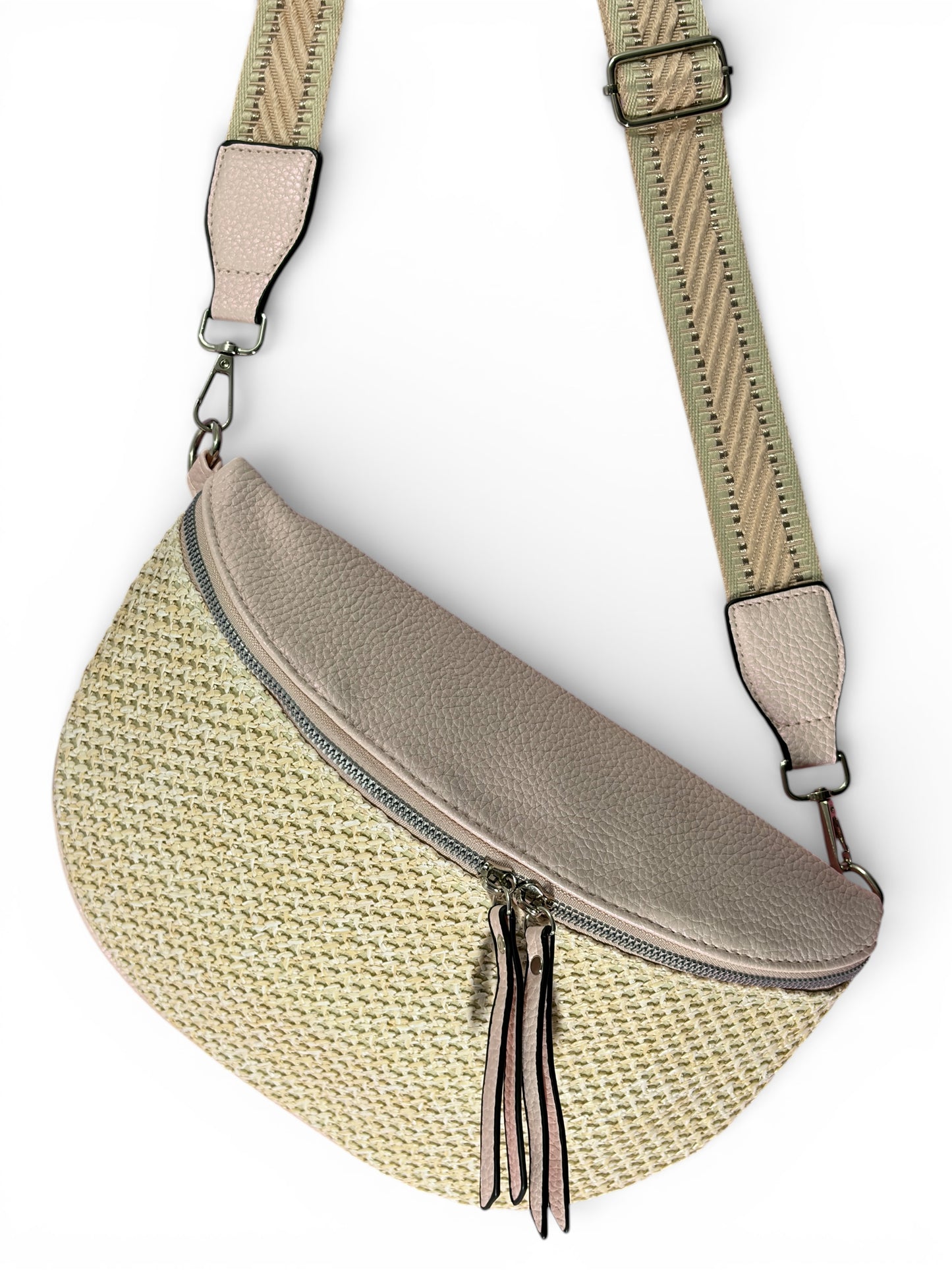 Grand sac banane - rose - Bi matière motif mat | A