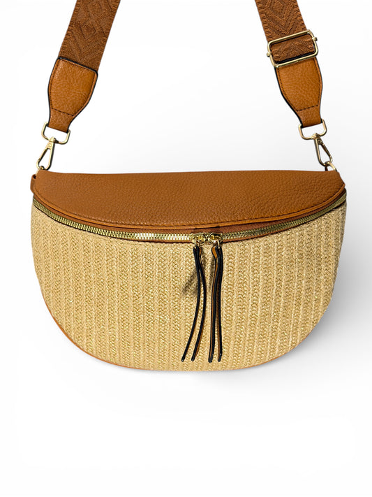 Grand sac banane - marron - Bi-matière motif brillant | A