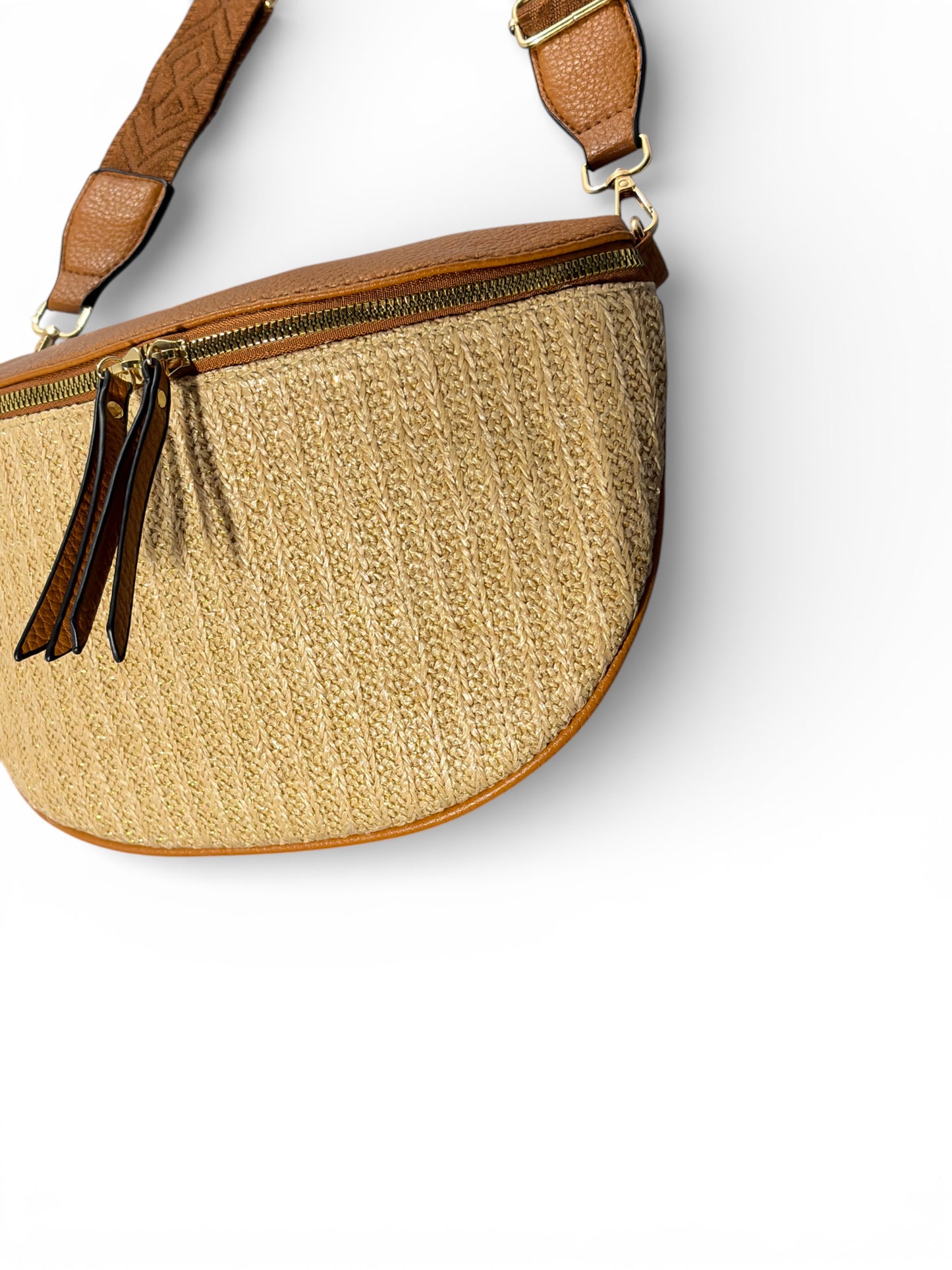 Grand sac banane - marron - Bi-matière motif brillant | A