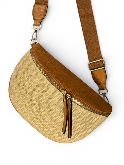 Grand sac banane - marron - Bi-matière motif brillant | A