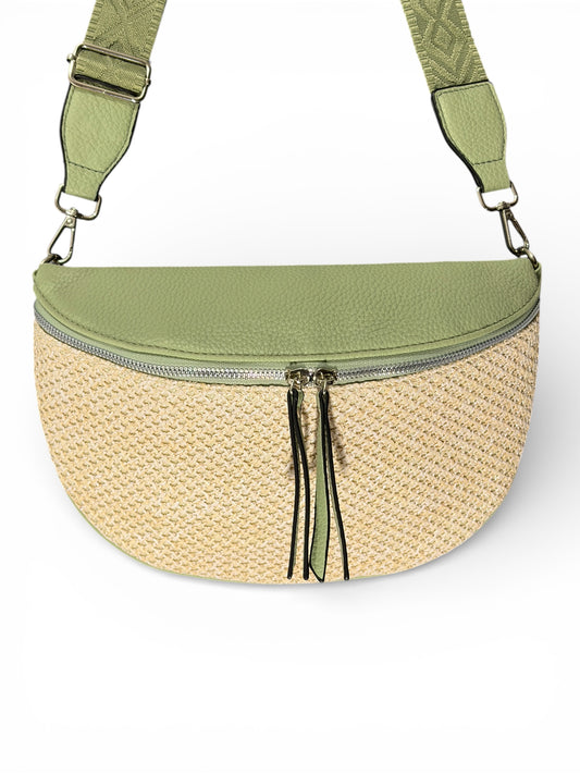 Sac banane femme - Vert - Bi-matière motif mat | A