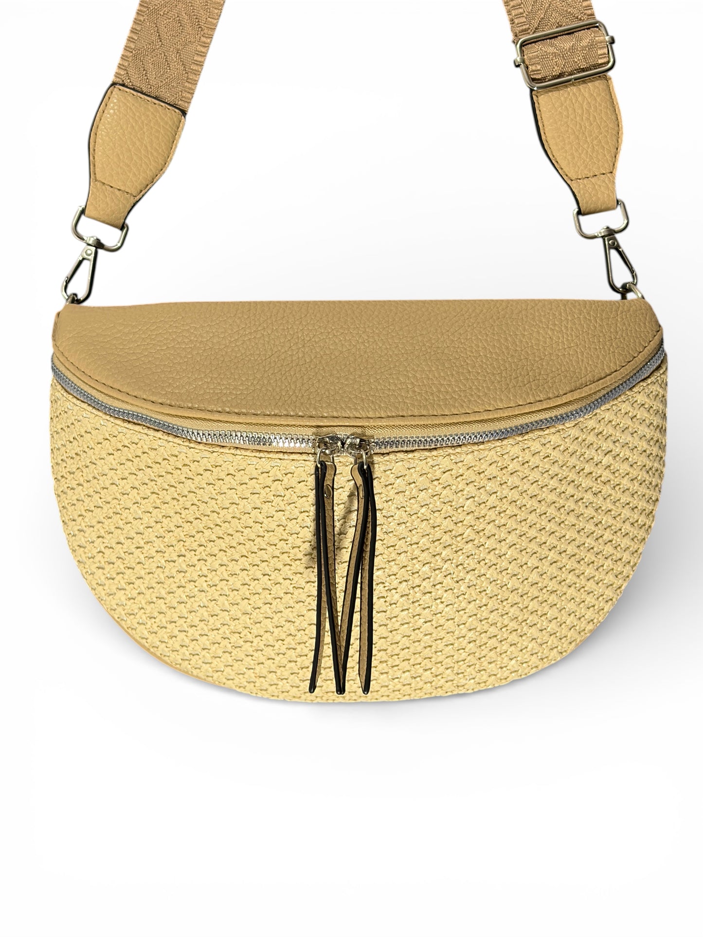 Grand sac banane - Beige - Bi-matière motif mat | A