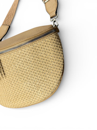 Grand sac banane - Beige - Bi-matière motif mat | A