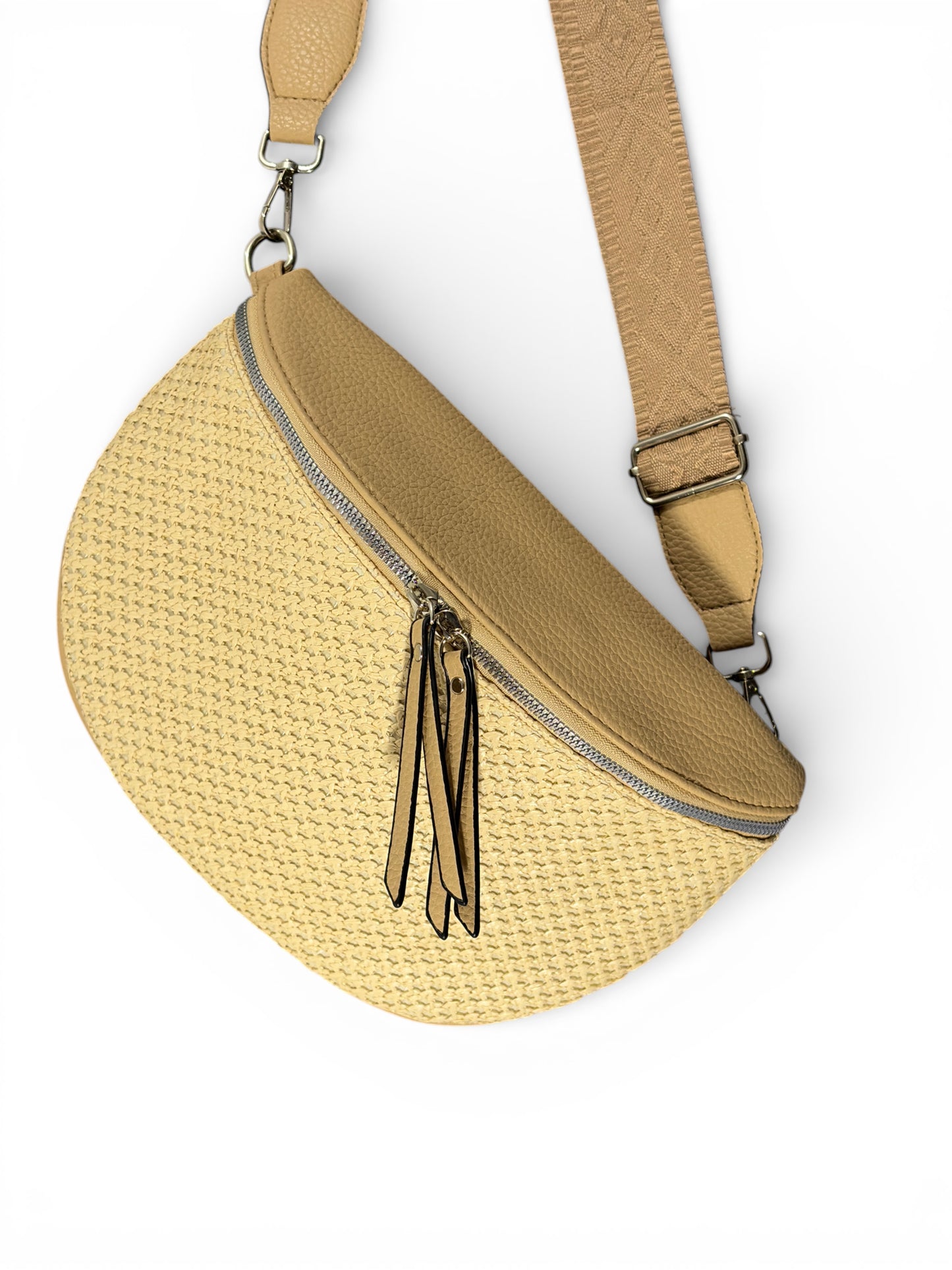 Grand sac banane - Beige - Bi-matière motif mat | A