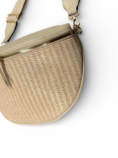 Grand sac banane - Crème - Bi-matière motif brillant | A