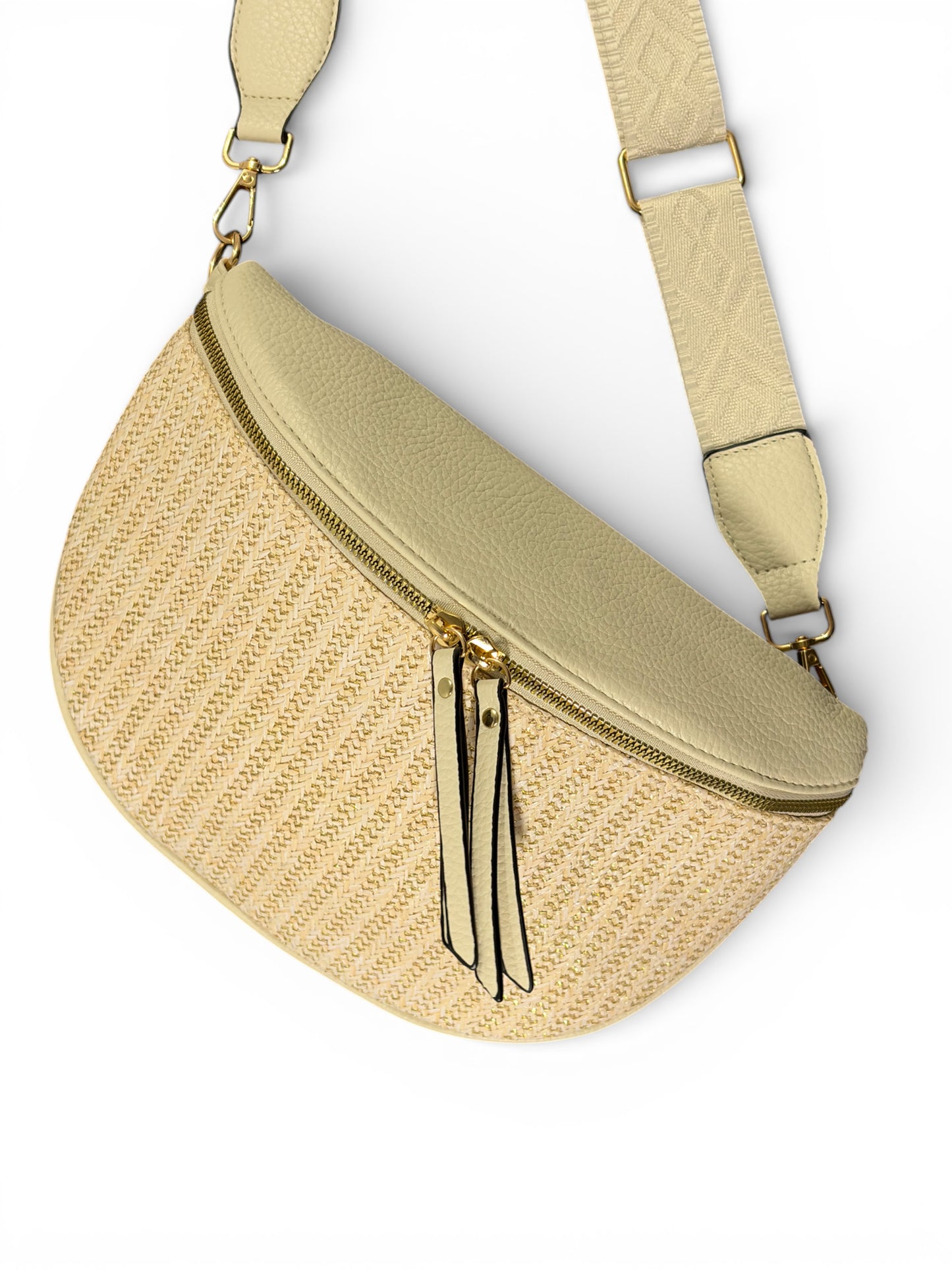 Grand sac banane - Crème - Bi-matière motif brillant | A