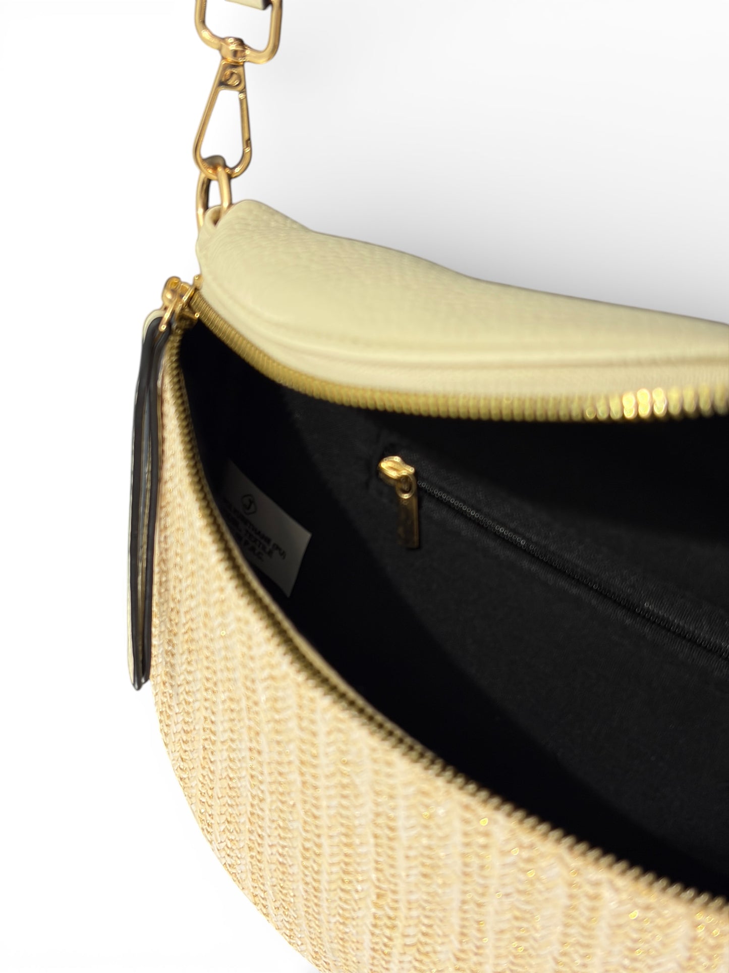 Grand sac banane - Crème - Bi-matière motif brillant | A