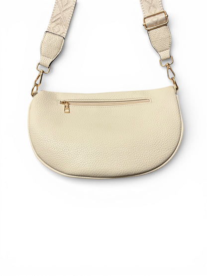 Grand sac banane - Crème - Bi-matière motif brillant | A