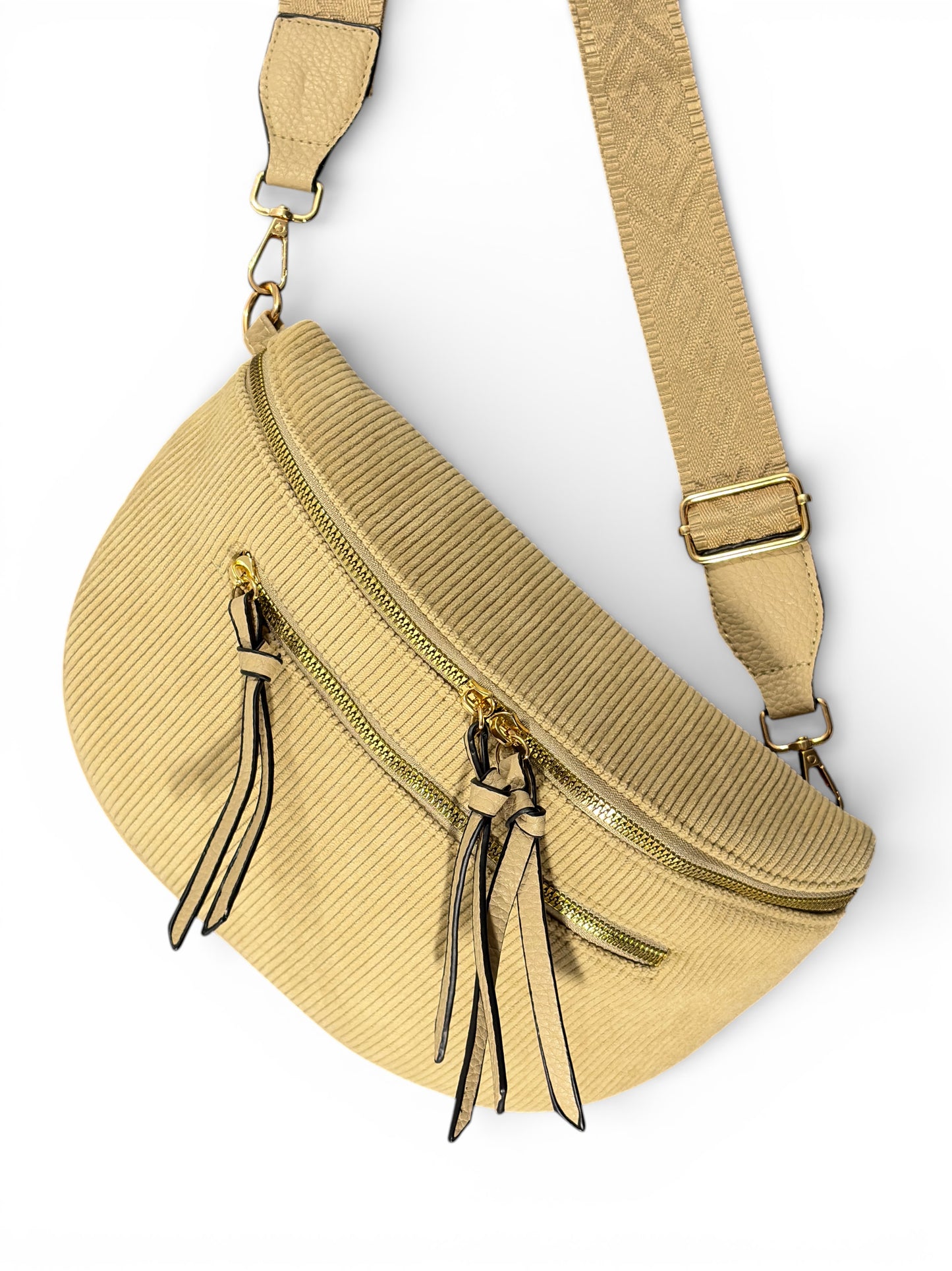 Grand sac banane - Beige sablé - Velours - A