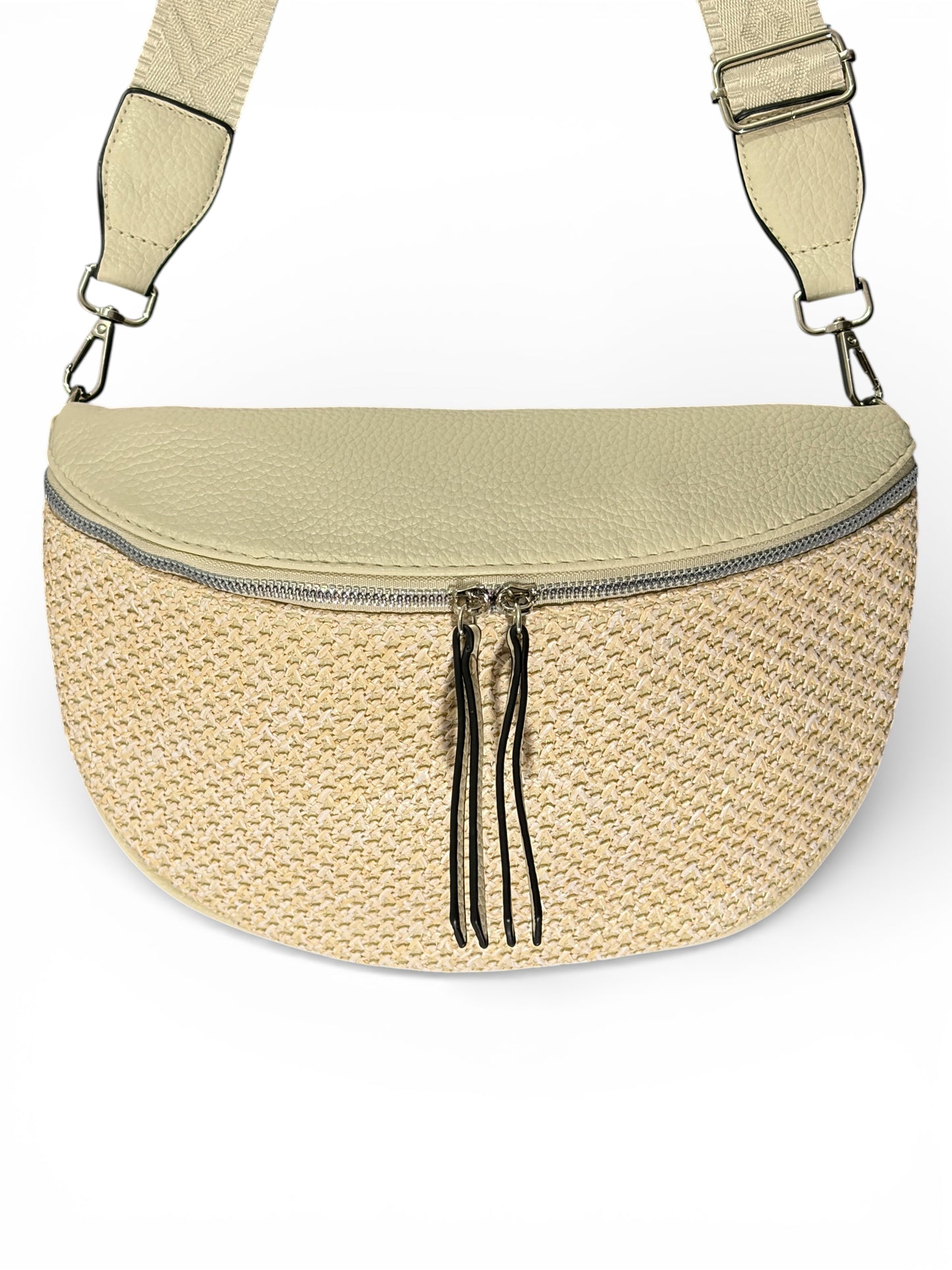 Grand sac banane - Crème - bi-matière motif mat | A