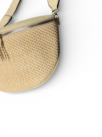 Grand sac banane - Crème - bi-matière motif mat | A