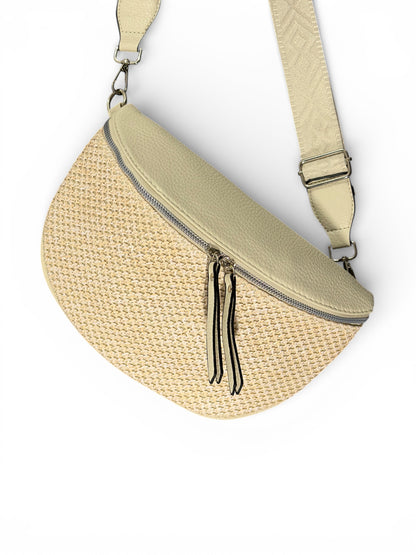 Grand sac banane - Crème - bi-matière motif mat | A