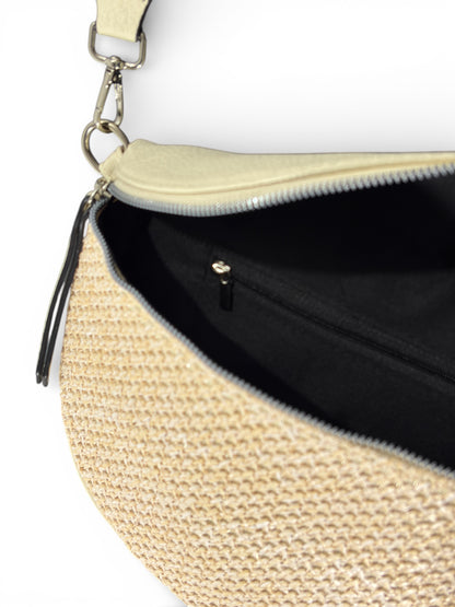 Grand sac banane - Crème - bi-matière motif mat | A