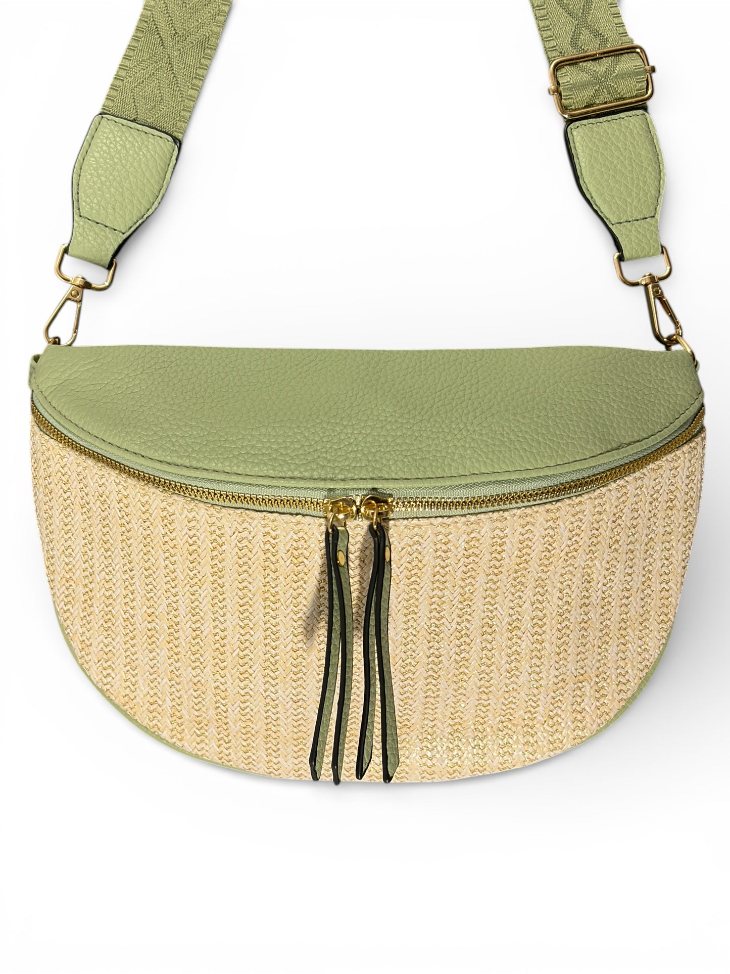 Grand sac banane - Vert - bi-matière motif brillant