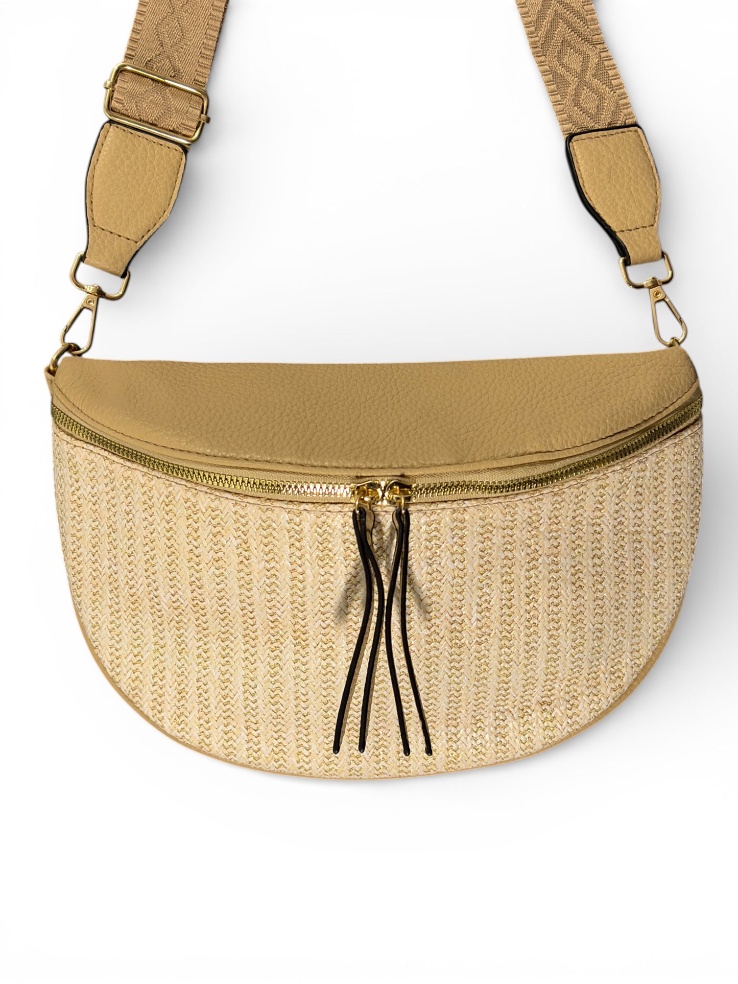 Grand sac banane - Beige - Bi-matière motif brillant | A