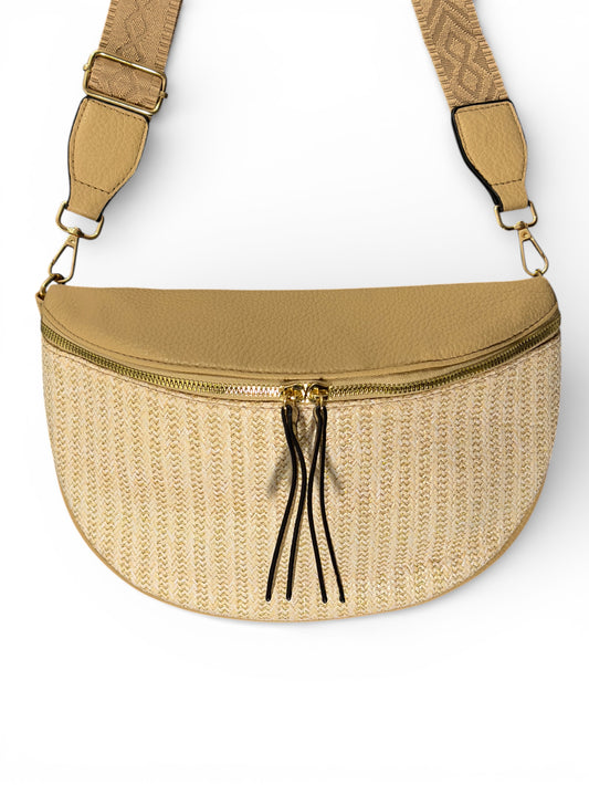 Grand sac banane - Beige - Bi-matière motif brillant | A