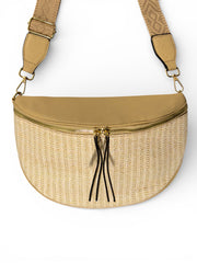 Grand sac banane - Beige - Bi-matière motif brillant | A