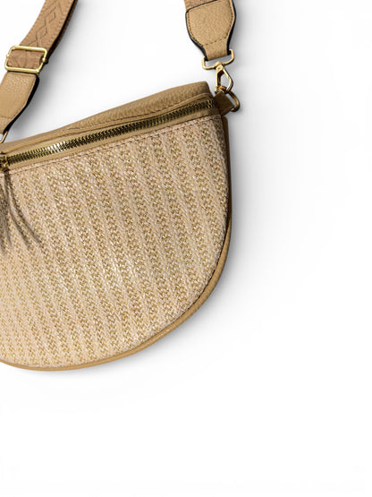 Grand sac banane - Beige - Bi-matière motif brillant | A