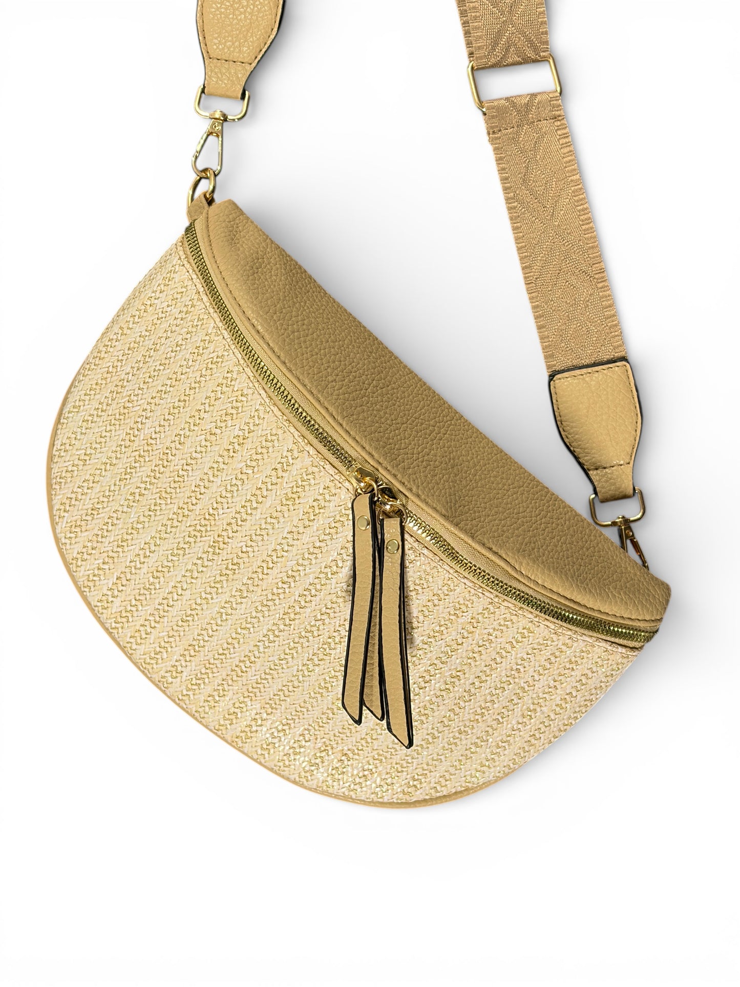 Grand sac banane - Beige - Bi-matière motif brillant | A