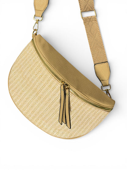 Grand sac banane - Beige - Bi-matière motif brillant | A