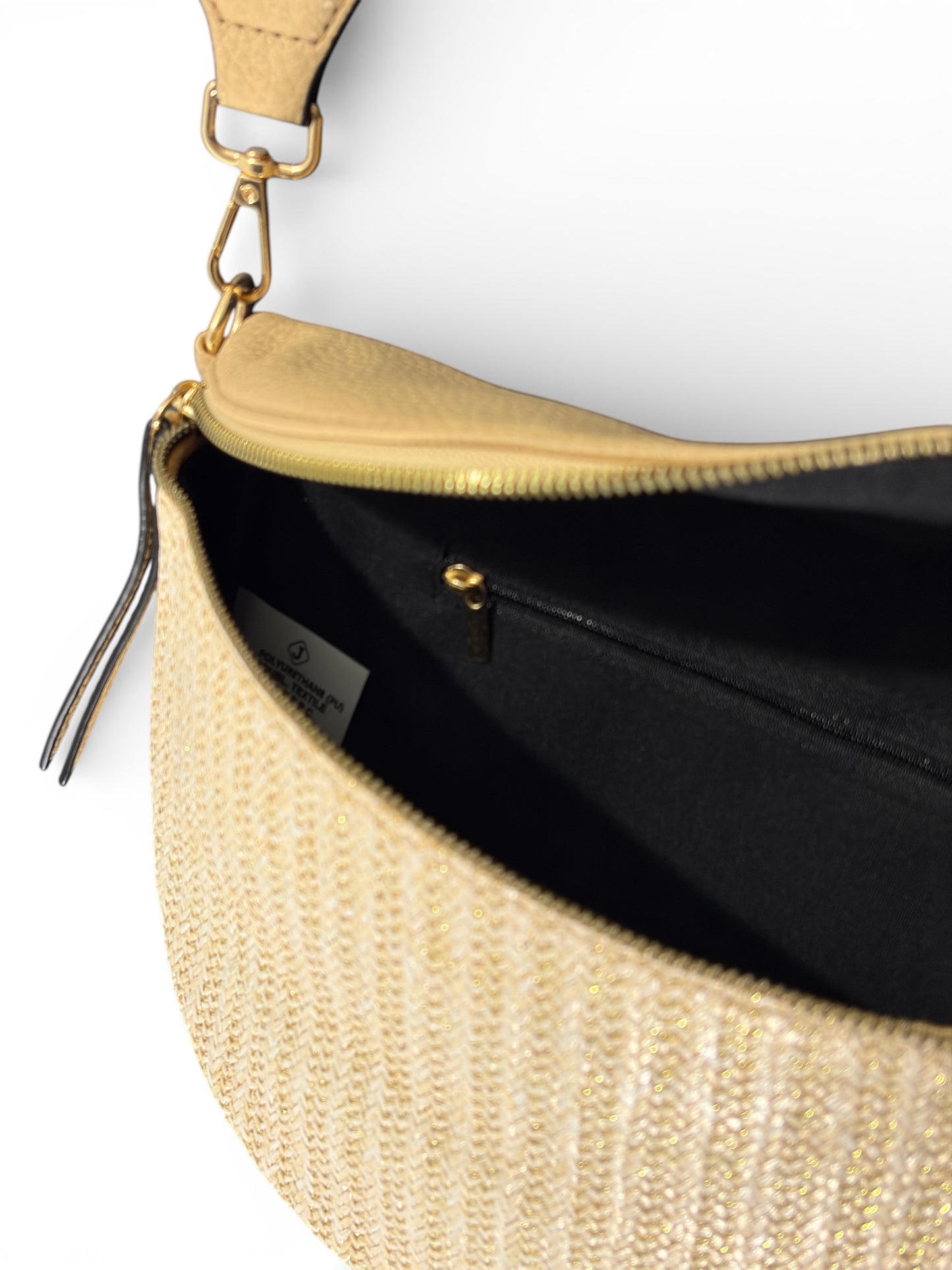 Grand sac banane - Beige - Bi-matière motif brillant | A