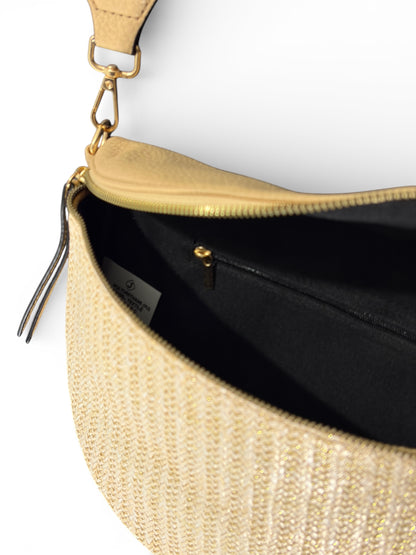 Grand sac banane - Beige - Bi-matière motif brillant | A