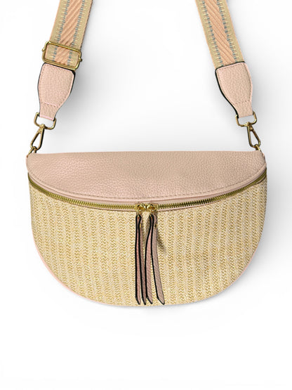 Grand sac banane - Rose - Bi-matière motif brillant | A