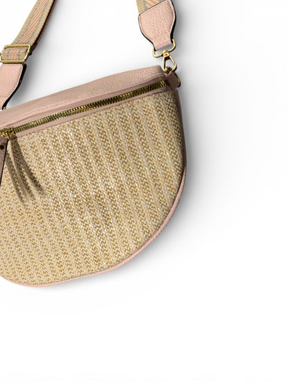 Grand sac banane - Rose - Bi-matière motif brillant | A