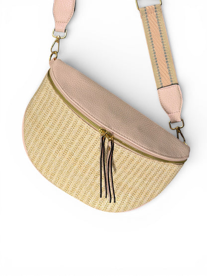 Grand sac banane - Rose - Bi-matière motif brillant | A