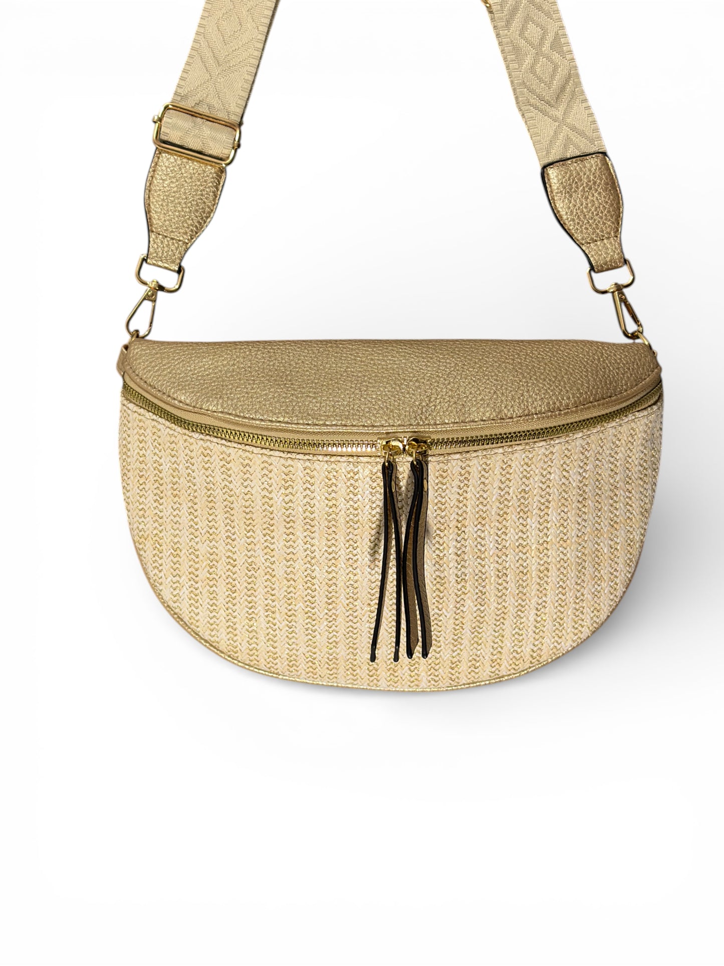 Grand sac banane - Dorée - Bi-matière motif brillant