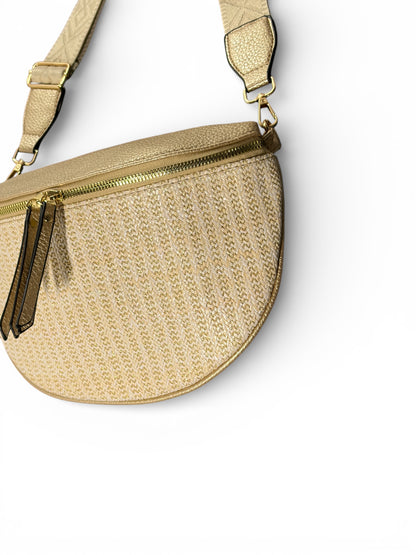 Grand sac banane - Dorée - Bi-matière motif brillant