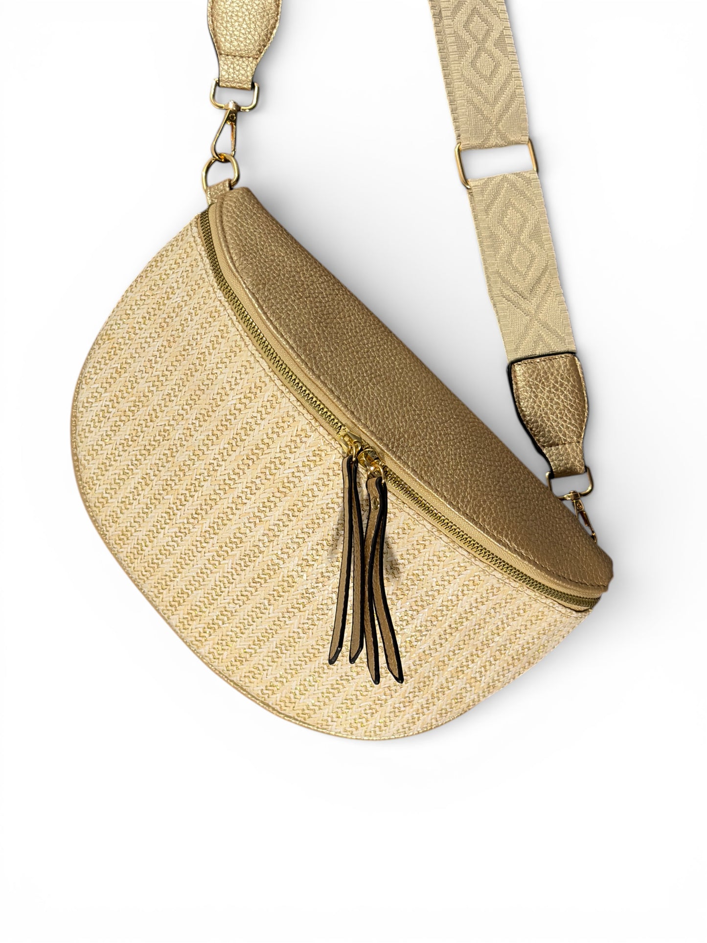 Grand sac banane - Dorée - Bi-matière motif brillant