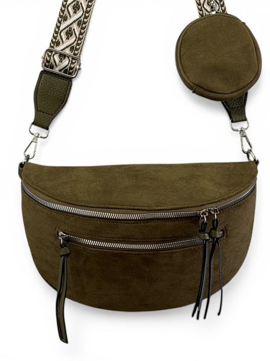 Grand sac banane - Vert kaki - Cuir daim PU | B