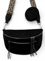 Grand sac banane - Noir - Cuir daim PU | B