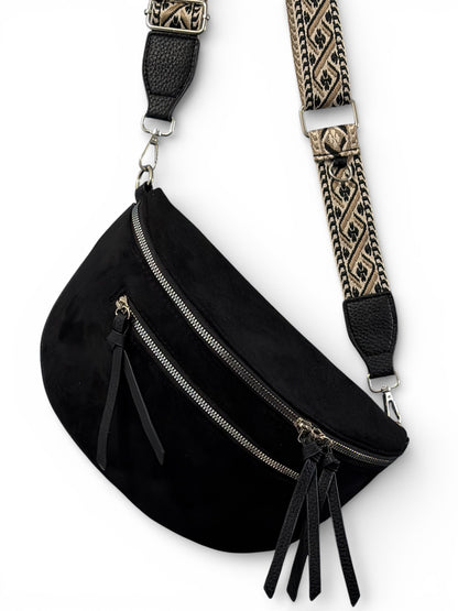 Grand sac banane - Noir - Cuir daim PU | B