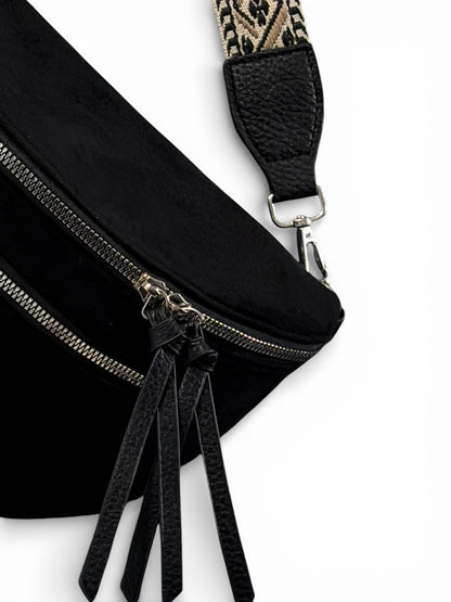 Grand sac banane - Noir - Cuir daim PU | B