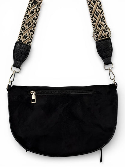 Grand sac banane - Noir - Cuir daim PU | B